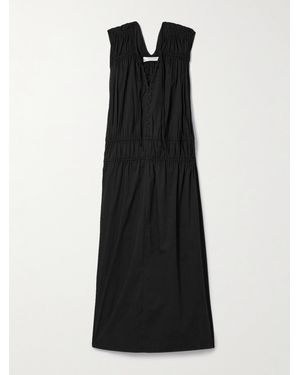 Another Tomorrow Net Sustain Gathered Organic Cotton-Voile Maxi Dress - Black