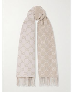 Gucci Fringed Jacquard-Knit Cashmere Scarf - Natural
