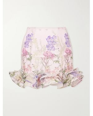 Charo Ruiz Floral Ruffled Cotton-Blend Mini Skirt - Pink