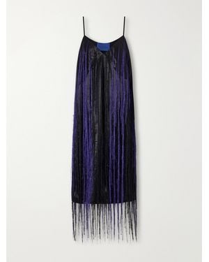Sharon Wauchob Katia Fringed Satin-Twill Midi Dress - Blue
