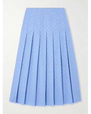 Gucci Pleated Cotton Oxford-Jacquard Midi Skirt - Blue