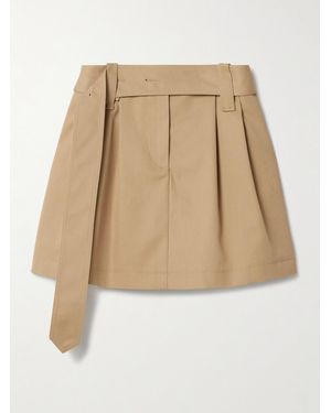 Moncler Belted Pleated Twill Mini Skirt - Natural
