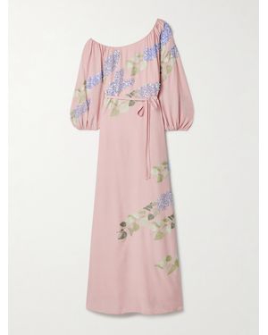 BERNADETTE Nathalie Off-The-Shoulder Embellished Silk Crepe De Chine Gown - Pink