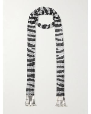 Rabanne Fringed Zebra-Print Chainmail Scarf - White