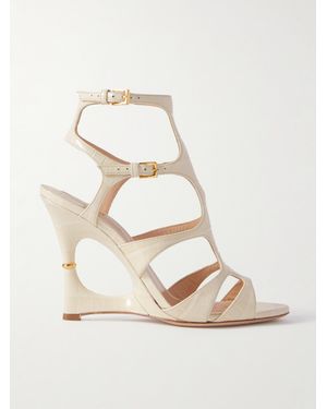 Tom Ford Paradis Cutout Croc-Effect Leather Wedge Sandals - Natural