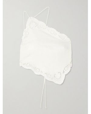 Posse Darya One-Shoulder Lace-Trimmed Linen And Cotton-Blend Top - White