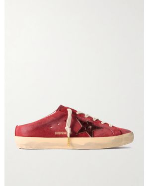 Golden Goose Super-Star Sabot Distressed Croc-Effect Leather-Trimmed Suede Slip-On Trainers - Red