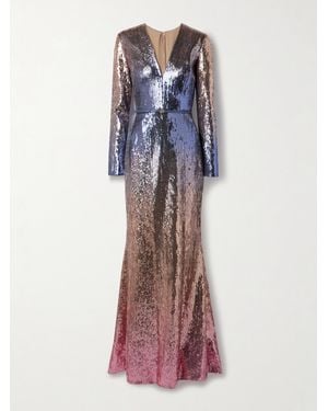 Elie Saab Robe Du Soir En Tulle Ombré À Sequins À Ceinture - Rose