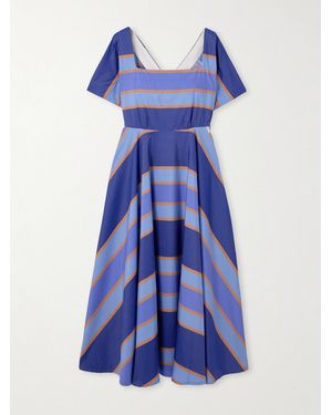 Thierry Colson Allegria Pleated Striped Cotton-Poplin Wrap Midi Dress - Blue