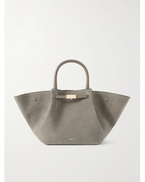 DeMellier Midi New York Leather-Trimmed Suede Tote - Gray