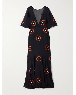 Bode Zoetrope Appliquéd Silk-Chiffon Maxi Dress - Black