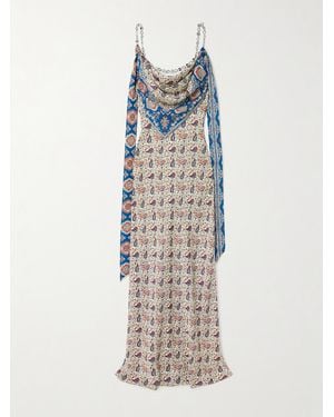 Rabanne Chain-Embellished Paisley-Print Crepe Maxi Dress - Natural