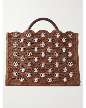 Rabanne Embellished Sac A Main Raffia Tote Bag - Brown