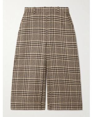 Saint Laurent Prince Of Wales Silk And Cashmere-Blend Tweed Wide-Leg Shorts - Brown