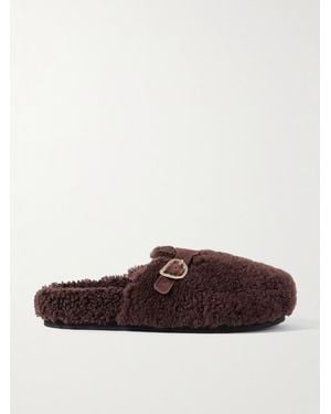 Ancient Greek Sandals Vasilitsa Buckled Suede-Trimmed Shearling Mules - Brown