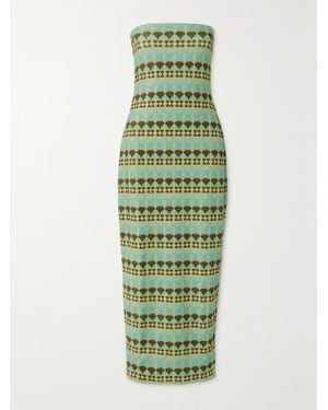 Dima Ayad Strapless Metallic Jacquard-Knit Maxi Dress - Green