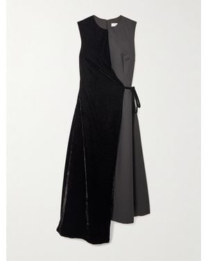 Abadia Asymmetric Velvet And Wool-Blend Twill Wrap Midi Dress - Schwarz