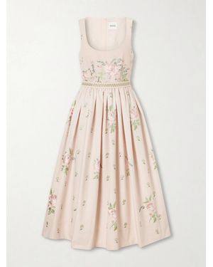 Erdem Floral-Embroidered Cotton-Faille Midi Dress - Natural
