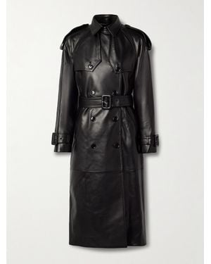 Salon 1884 Filippa Double-Breasted Belted Leather Trench Coat - Black