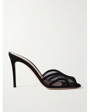 Gianvito Rossi 95 Suede-Trimmed Mesh Mules - Black