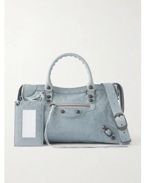 Balenciaga Le City Small Embellished Crinkled-Leather Tote - Blue