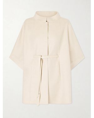 Loro Piana Belted Leather-Trimmed Cashmere Cape - Natural
