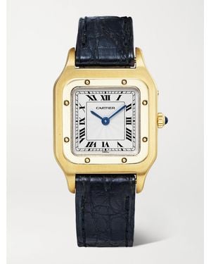 Stephanie Windsor Cartier Vintage 1998 Santos Dumont Mini 26Mm 18-Karat And Leather Watch, Ref. No. 1577 (Fits Up To 7&Quot; - Blue