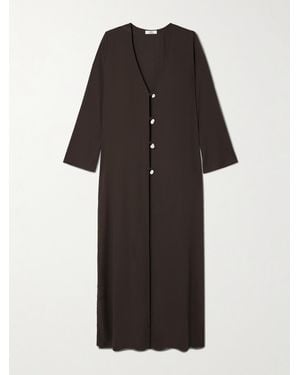 SARA CRISTINA Pearl-Embellished Recycled Silk-Georgette Coverup - Brown