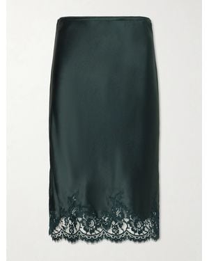 Saint Laurent Lace-Trimmed Silk-Satin Skirt - Green