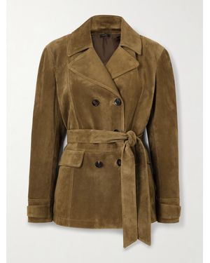 Tom Ford Belted Double-Breasted Suede Jacket - Green