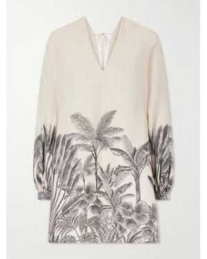 ANDRES OTALORA Amarula Porfavor Printed Linen Mini Dress - White