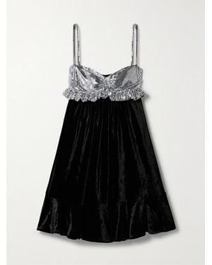 Rabanne Ruffled Chainmail And Velvet Mini Dress - Black