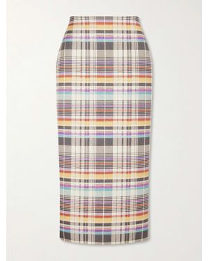 Brandon Maxwell Mercer Bonded Checked Wool And Silk-Blend Midi Skirt - White