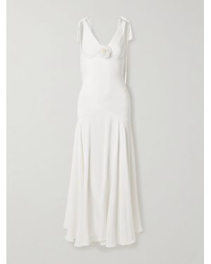 Rodarte Embellished Velvet-Trimmed Silk-Crepe Maxi Dress - White