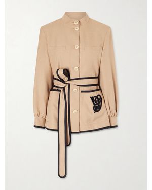 Valentino Garavani Belted Embroidered Twill Jacket - Natural