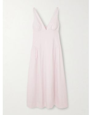 Posse Lindie Ruched Cotton Midi Dress - Pink