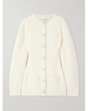 Lanvin Ribbed Wool Cardigan - Natural