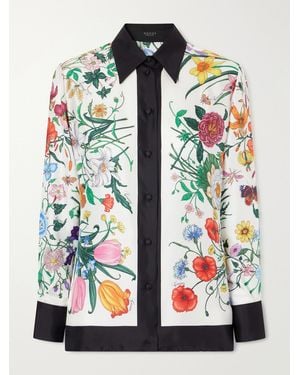 Gucci Floral Place Printed Silk-Twill Blouse - White