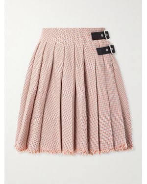 Jil Sander Belted Pleated Frayed Checked Cotton And Wool-Blend Mini Skirt - Pink