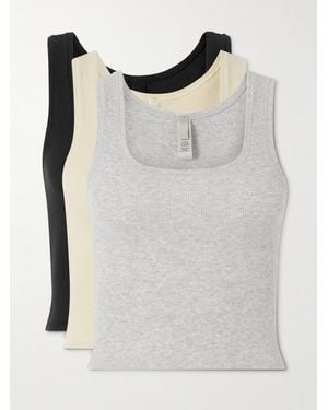 Skims Cotton Rib Tank 3-Pack – Bone, Light Heather, Soot – Set Aus 3 Tanktops - Weiß