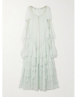 Chloé Tiered Lace-Trimmed Organic Silk-Mousseline Gown - White