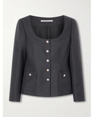 Alessandra Rich Embellished Wool-Flannel Jacket - Black