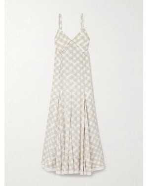 Proenza Schouler June Maxikleid Aus Kariertem Crêpe De Chine Mit Falten - Weiß