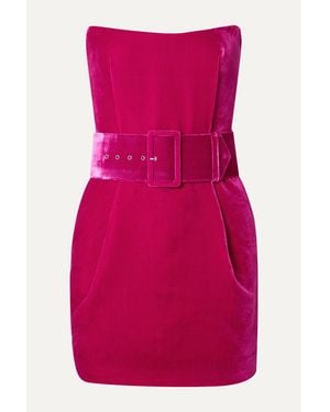Rasario Strapless Belted Velvet Mini Dress - Purple
