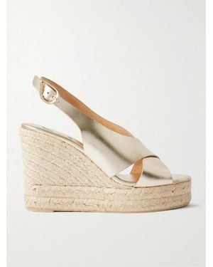 Ancient Greek Sandals Maria Metallic Leather Espadrille Wedge Sandals - Natural