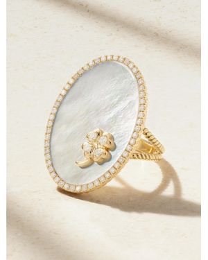 Yvonne Léon Médaillon Trèfle 9-Karat, Mother-Of-Pearl And Diamond Ring - Natur