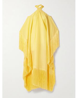 Taller Marmo Bambolino Cold-Shoulder Fringed Linen Maxi Dress - Yellow