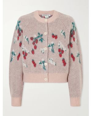 BERNADETTE Amelia Intarsia-Knit Mohair-Blend Cardigan - Pink