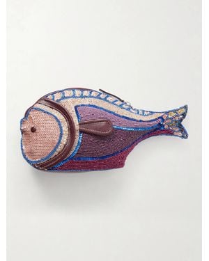 STAUD Pesce Beaded Leather Clutch - Purple