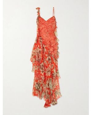 Etro Ruffles Floral-Print Silk-Chiffon Midi Dress - White